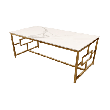 Luxury Geo Gold Coffee Table With Polar White Sintered Stone Top - Modern Geometric Design - UK Luxury Furniture